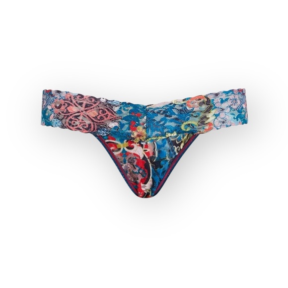 new Hanky Panky 𑁍 Low Rise Lace Thong 𑁍 Teal + Chinois Floral Print 𑁍 00 - 12 - Picture 3 of 16